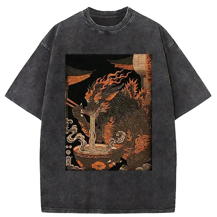 Cardydony Kirin Eating Ramen Washed T-shirt
