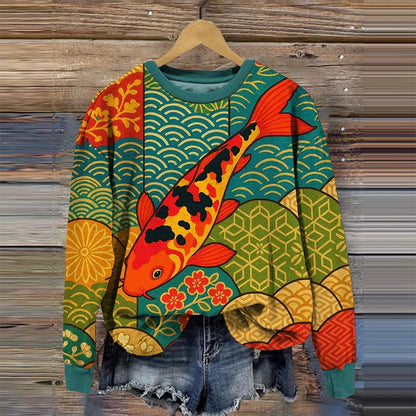 Cardydony Koi Fish In Japanese Patterns Vintage Cozy Sweatshirt