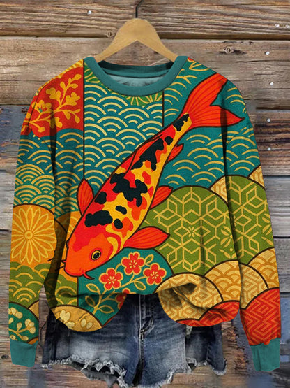 Cardydony Koi Fish In Japanese Patterns Vintage Cozy Sweatshirt
