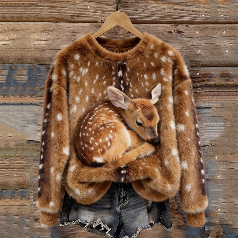 Cardydony Lovely Deer & Deer Pattern Cozy Plush Sweatshirt