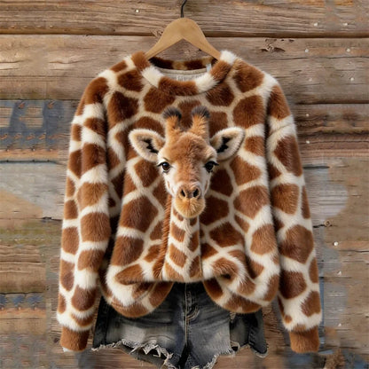 Cardydony Lovely Giraffe & Giraffe Pattern Cozy Plush Sweatshirt