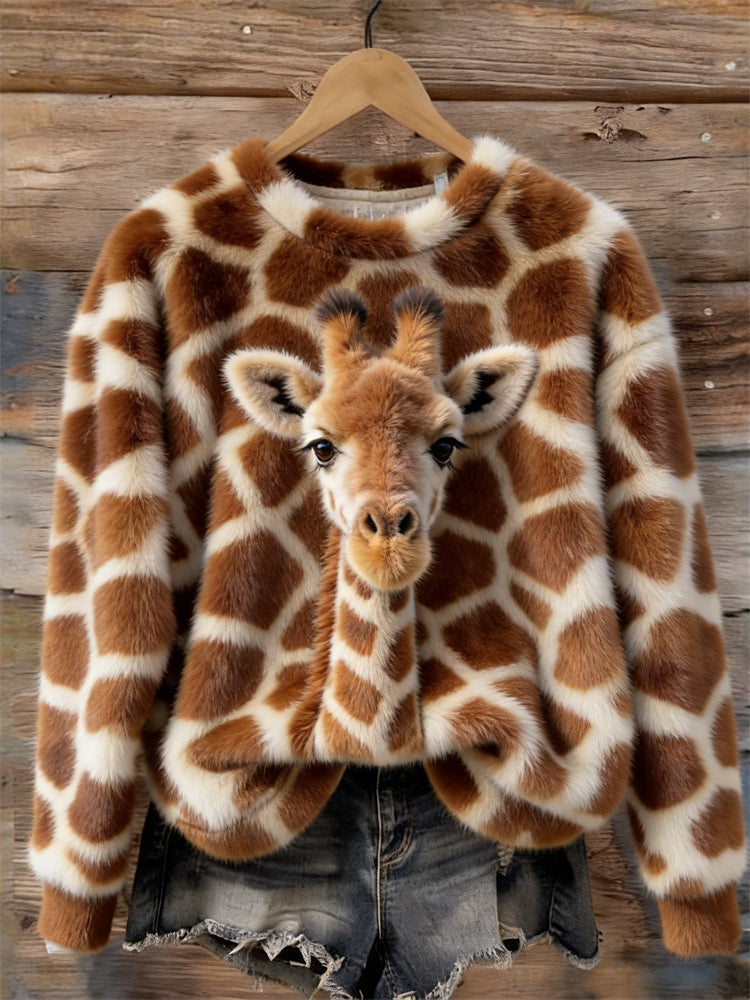 Cardydony Lovely Giraffe & Giraffe Pattern Cozy Plush Sweatshirt