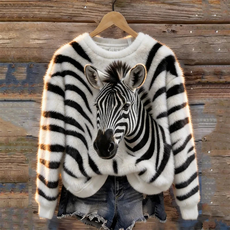 Cardydony Lovely Zebra & Zebra Pattern Cozy Plush Sweatshirt