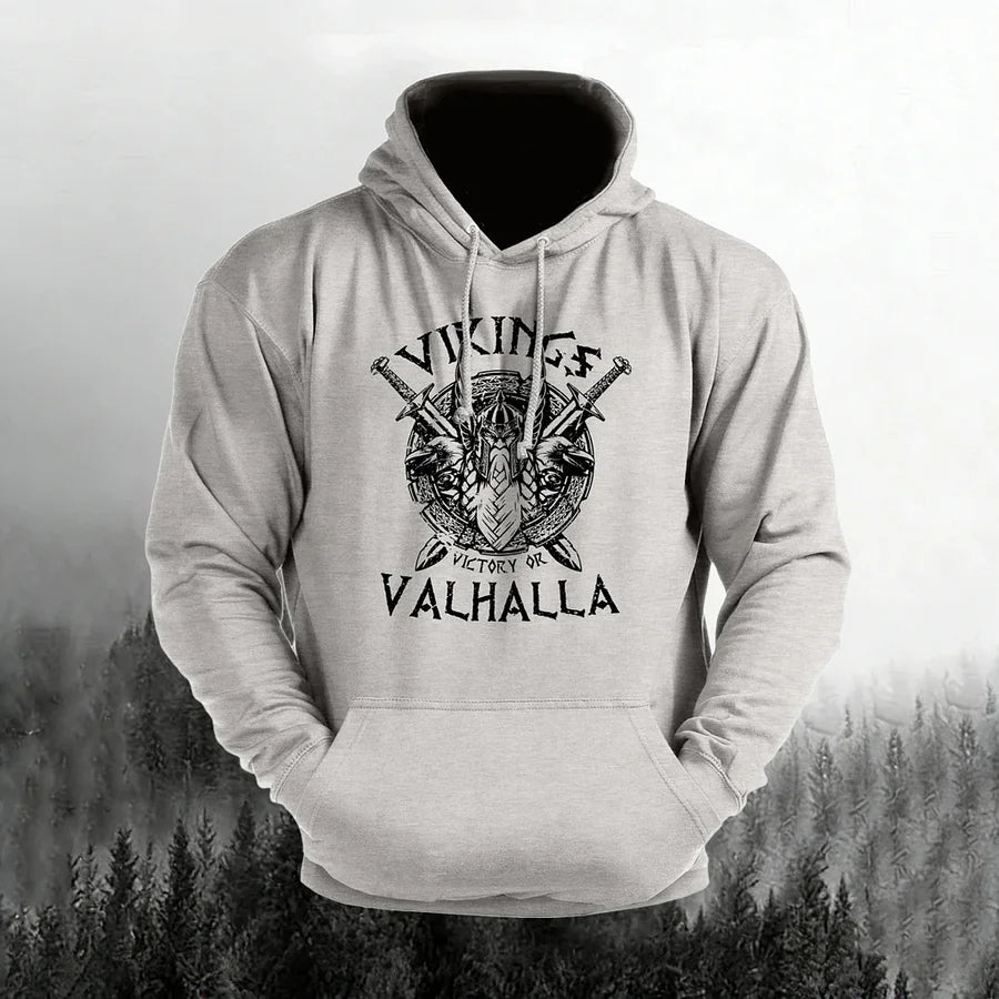 Cardydony Man's Vintage Victory Or Valhalla Casual Hoodie