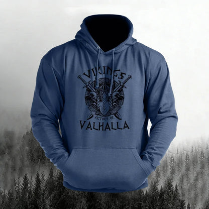 Cardydony Man's Vintage Victory Or Valhalla Casual Hoodie