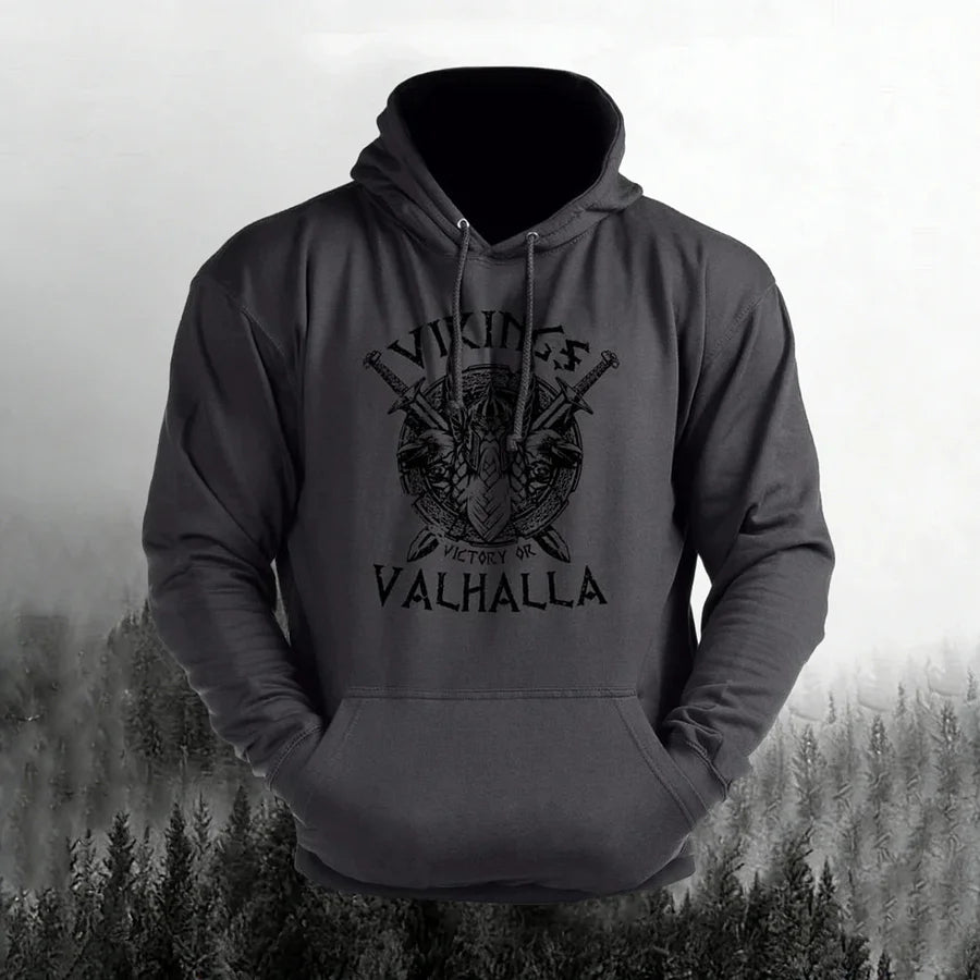 Cardydony Man's Vintage Victory Or Valhalla Casual Hoodie
