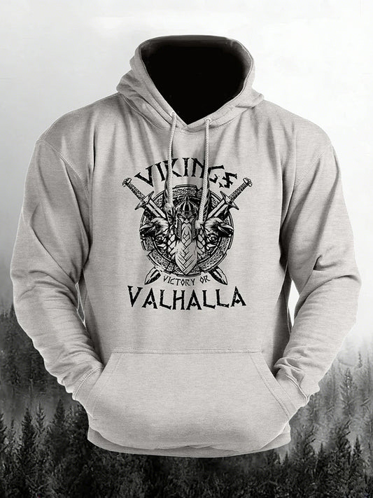 Cardydony Man's Vintage Victory Or Valhalla Casual Hoodie