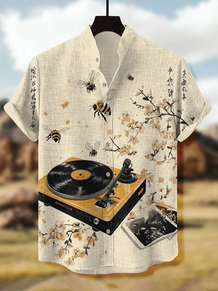Cardydony Men's Calligraphy Art Bee Floral Casual Print