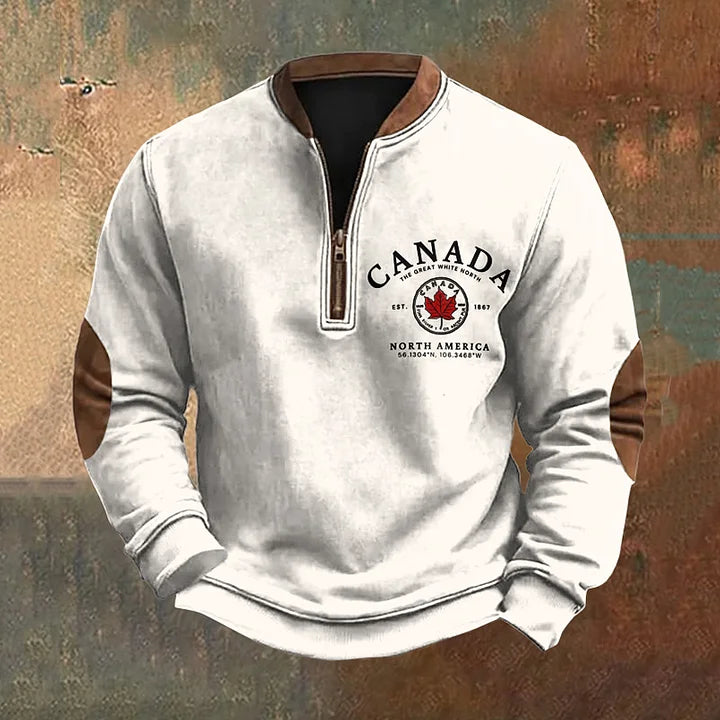 CardydonyMen's Canada Print Zip Collar Sweatshirt