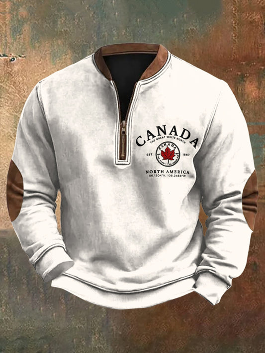 CardydonyMen's Canada Print Zip Collar Sweatshirt