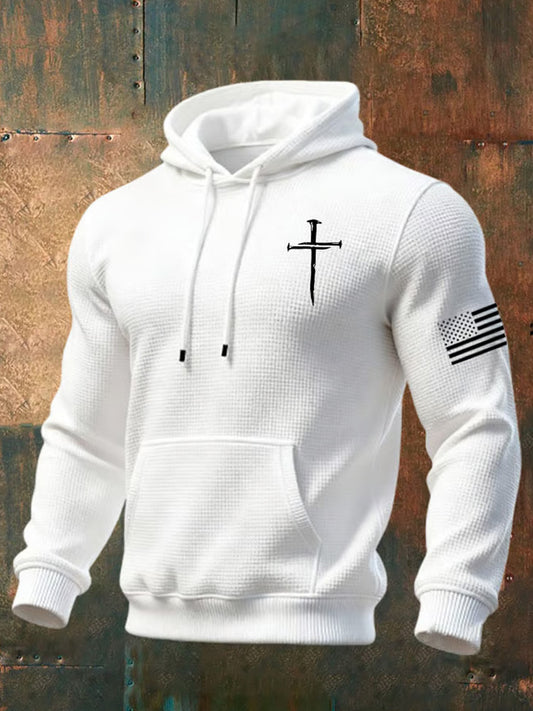 Cardydony Men's Cross Printed Waffle Hoodie