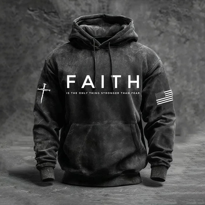 Cardydony Men's Faith Is The Only Thing Stronger Than Fear Print Casual Hoodie