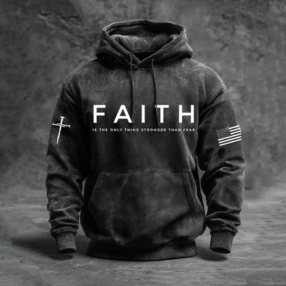 Cardydony Men's Faith Is The Only Thing Stronger Than Fear Print Casual Hoodie