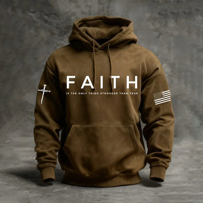 Cardydony Men's Faith Is The Only Thing Stronger Than Fear Print Casual Hoodie