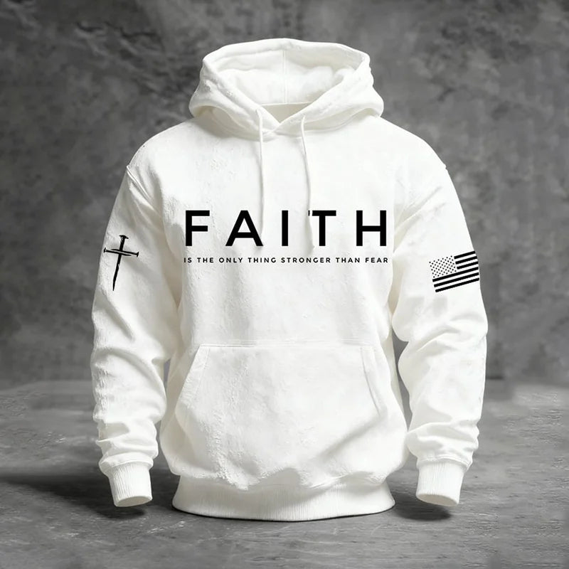 Cardydony Men's Faith Is The Only Thing Stronger Than Fear Print Casual Hoodie