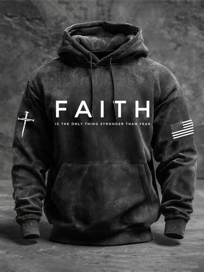 Cardydony Men's Faith Is The Only Thing Stronger Than Fear Print Casual Hoodie