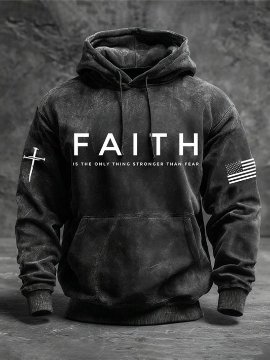 Cardydony Men's Faith Is The Only Thing Stronger Than Fear Print Casual Hoodie