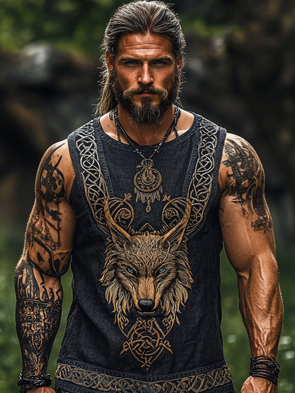 Cardydony Men's Print Viking Wolf With Celtic Knot Art Pattern Tank Top