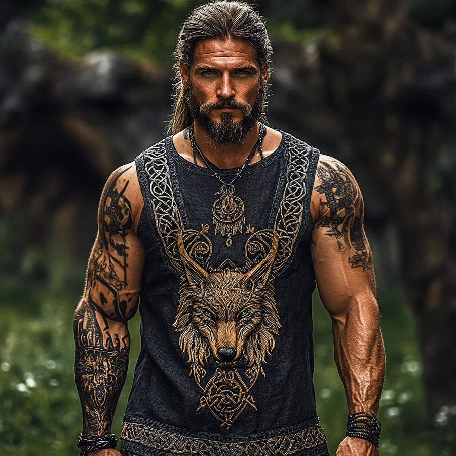 Cardydony Men's Print Viking Wolf With Celtic Knot Art Pattern Tank Top