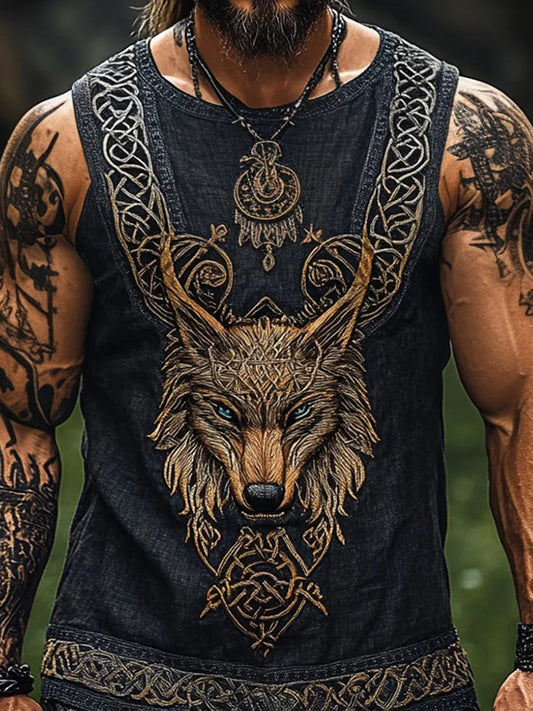 Cardydony Men's Print Viking Wolf With Celtic Knot Art Pattern Tank Top