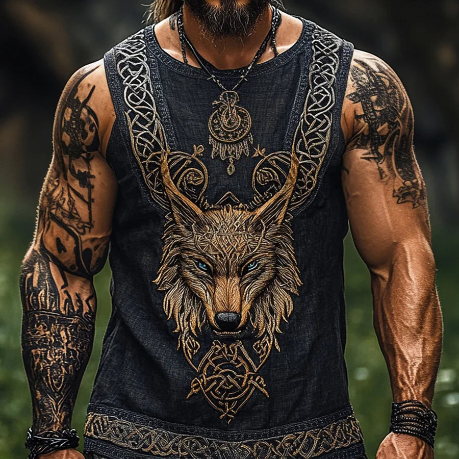 Cardydony Men's Print Viking Wolf With Celtic Knot Art Pattern Tank Top