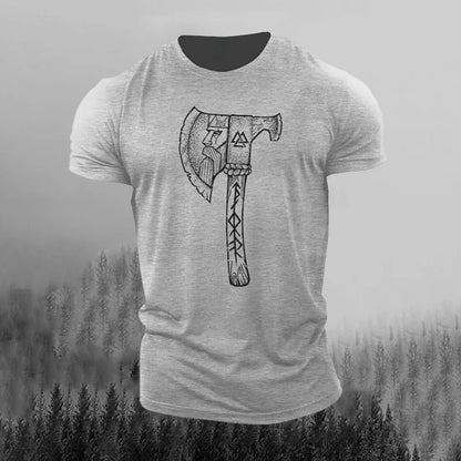 Cardydony Men's Retro Axe And Viking Rune Print Short-sleeve T-shirt