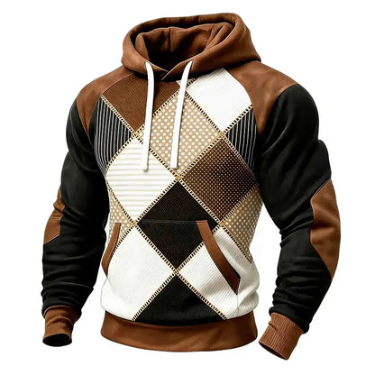 Cardydony Men's Retro Geometric Pattern Hoodie