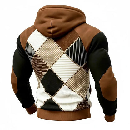 Cardydony Men's Retro Geometric Pattern Hoodie