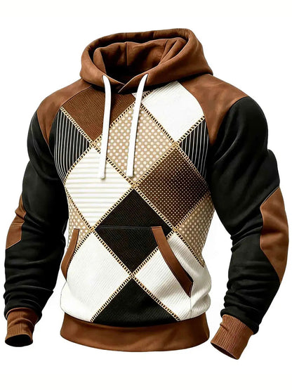 Cardydony Men's Retro Geometric Pattern Hoodie