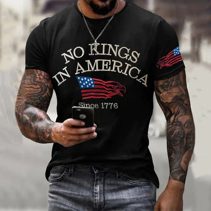 Cardydony Men's Retro No Kings In America Since 1776 Print T-shirt