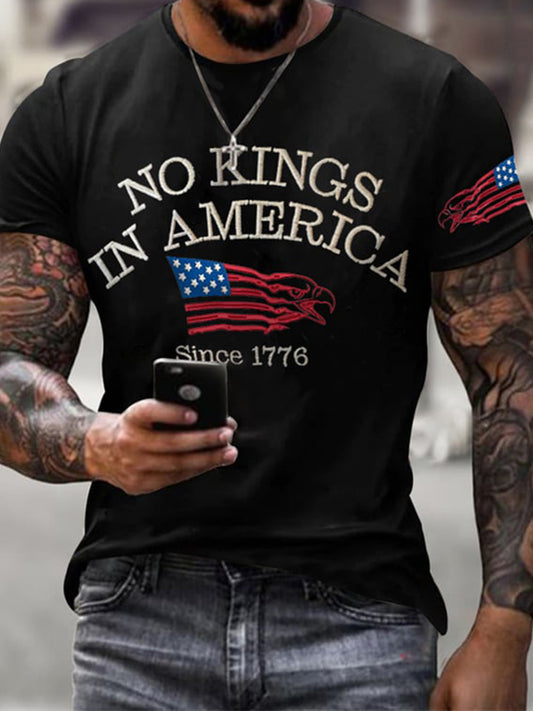 Cardydony Men's Retro No Kings In America Since 1776 Print T-shirt