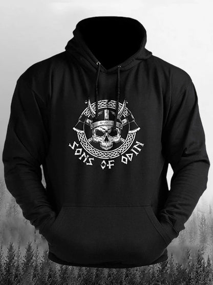 Cardydony Men's Retro Viking Print Casual Hoodie