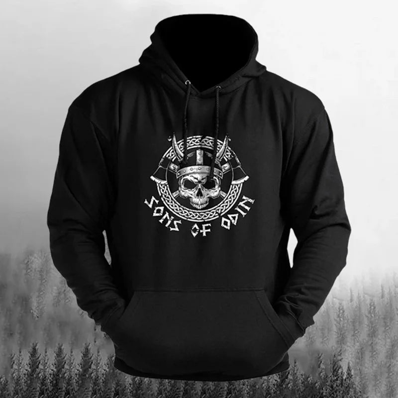 Cardydony Men's Retro Viking Print Casual Hoodie