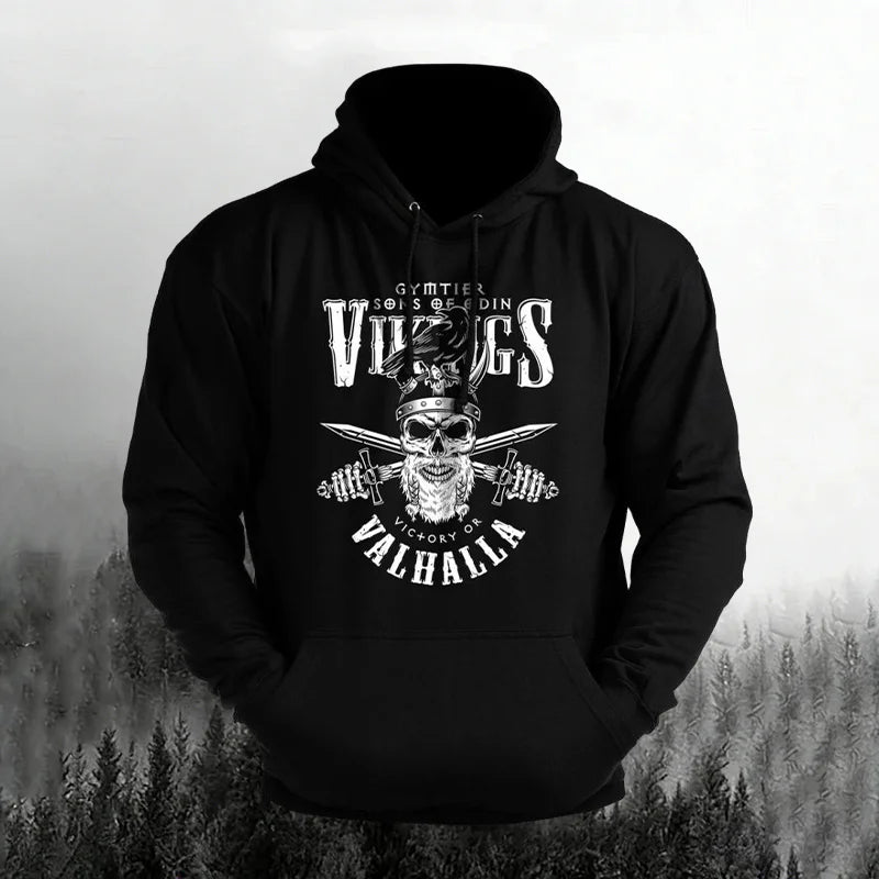 Cardydony Men's Retro Viking Print Casual Hoodie