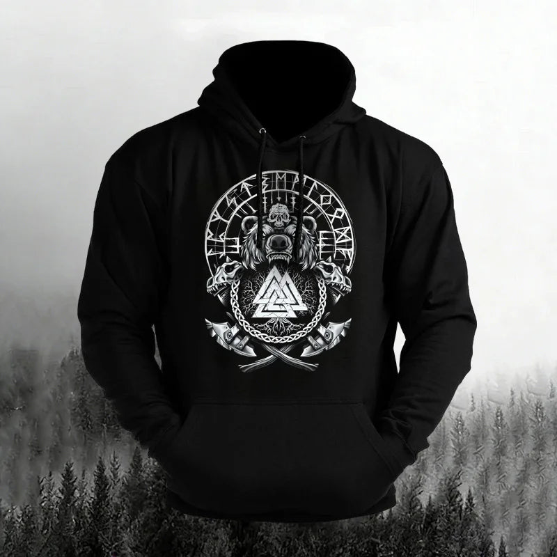 Cardydony Men's Retro Viking Print Long Sleeve Casual Hoodie