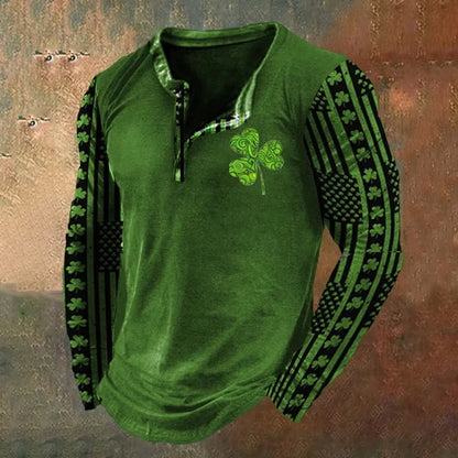 Cardydony Men's St. Patrick's Day Henley Collar Long Sleeve T-Shirt