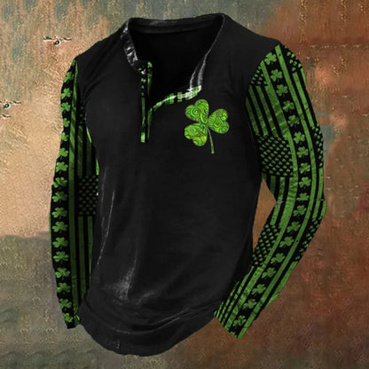 Cardydony Men's St. Patrick's Day Henley Collar Long Sleeve T-Shirt