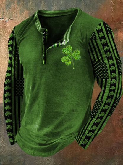 Cardydony Men's St. Patrick's Day Henley Collar Long Sleeve T-Shirt