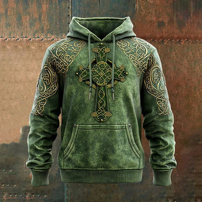 Cardydony Men's St. Patrick's Day Shamrock Cross Art Print Casual Hoodie