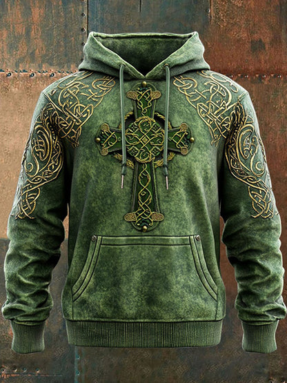 Cardydony Men's St. Patrick's Day Shamrock Cross Art Print Casual Hoodie