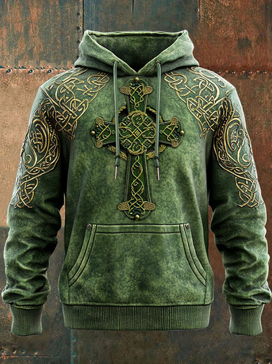 Cardydony Men's St. Patrick's Day Shamrock Cross Art Print Casual Hoodie