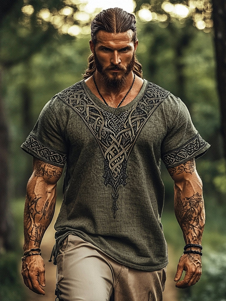 Cardydony Men's Viking Celtic Knot Art Linen T-shirt