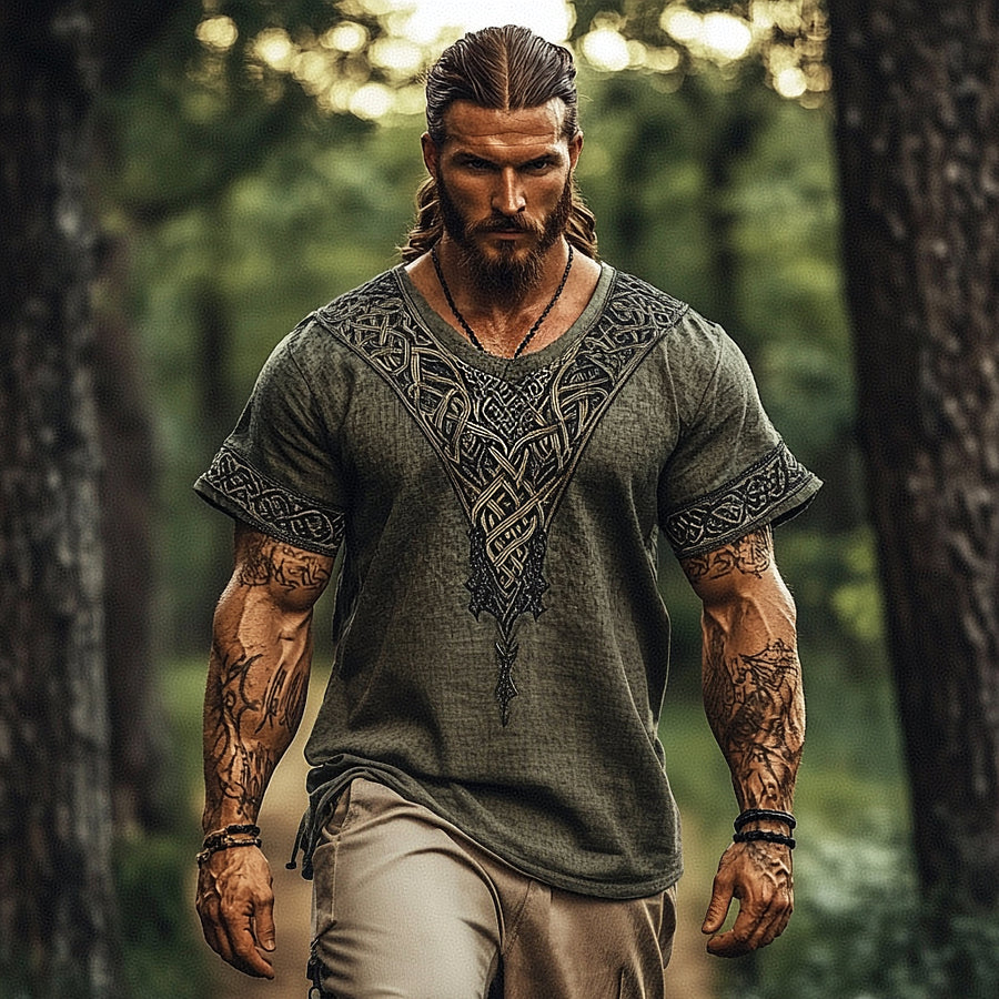 Cardydony Men's Viking Celtic Knot Art Linen T-shirt