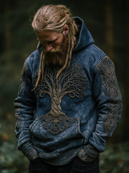 Cardydony Men's Viking Celtic Knot Tree Of Life Embroidery Warm Hoodie
