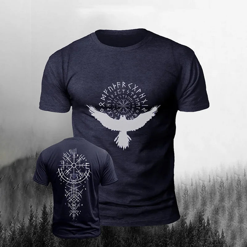 Cardydony Men's Viking Raven Print Short Sleeve T-shirt