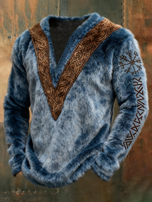 Cardydony Men's Viking Rune Celtic Knot Art Cozy Flannel Hoodie