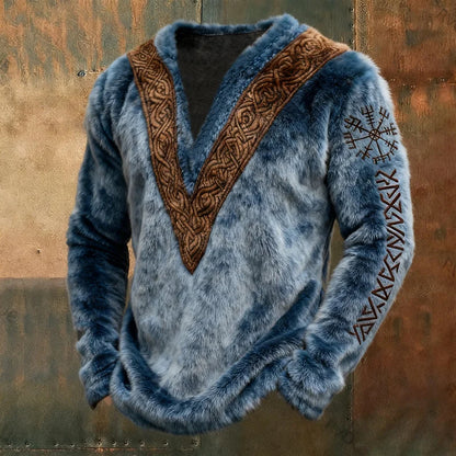 Cardydony Men's Viking Rune Celtic Knot Art Cozy Flannel Hoodie