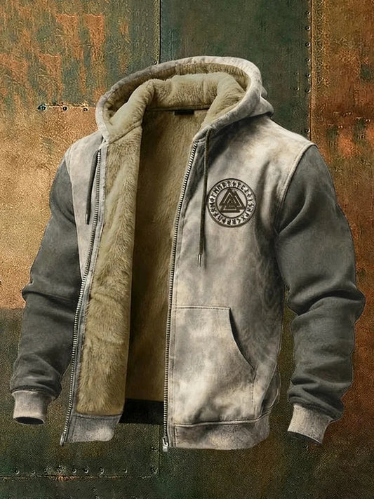 Cardydony Men's Viking Style Nordic Vegvisir Pattern Zipper Jacket