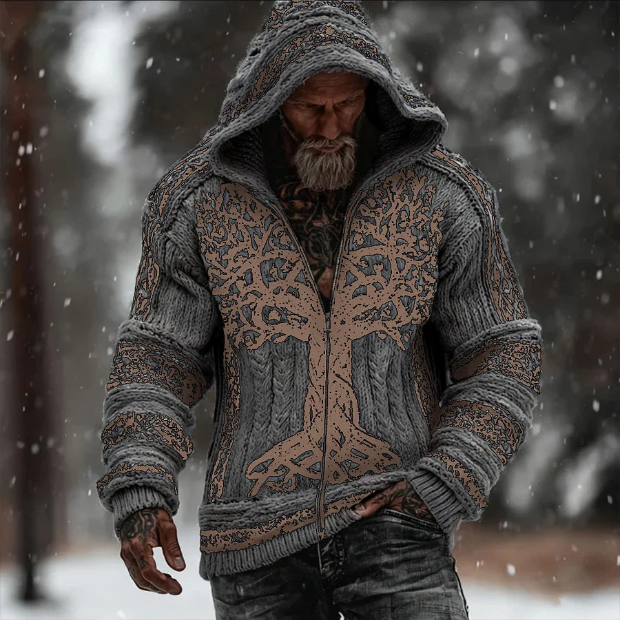 Cardydony Men's Viking Style Tree Of Life Celtic Knot Vintage Cardigan Swe