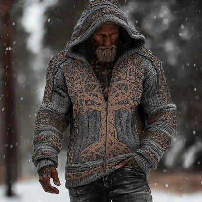 Cardydony Men's Viking Style Tree Of Life Celtic Knot Vintage Cardigan Swe